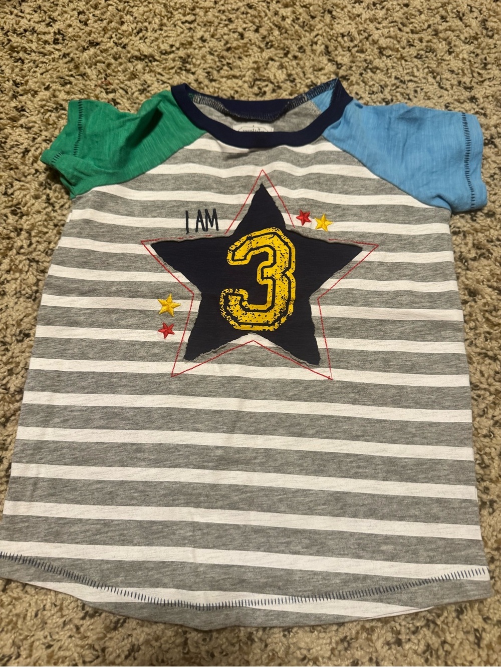 Mud Pie Striped 'I Am 3' Star Tee - Gray, Green & Blue